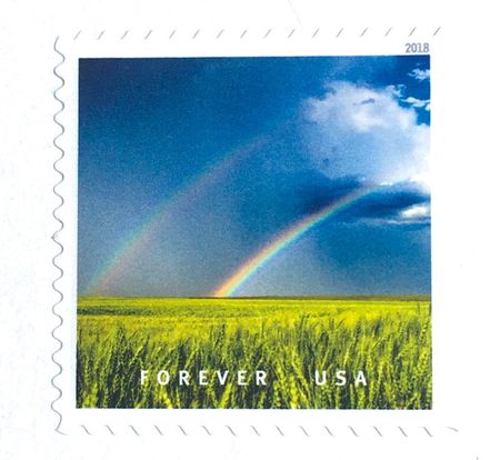100 Green Field Blue Sky Forever Stamps Green Grass Rainbow Landscape Unused Postage for Mailing